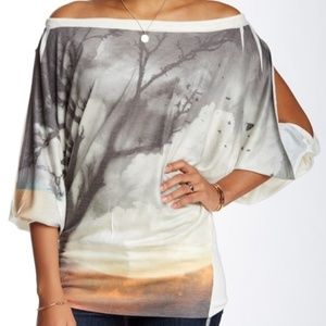 GO COUTURE Off The Shoulder Dolman Print Sweater